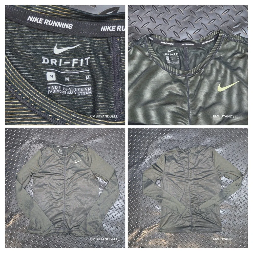 Nike Running‎ Dri-FIT Long Sleeve Shirt Womens Medium Black Gold Striped Top